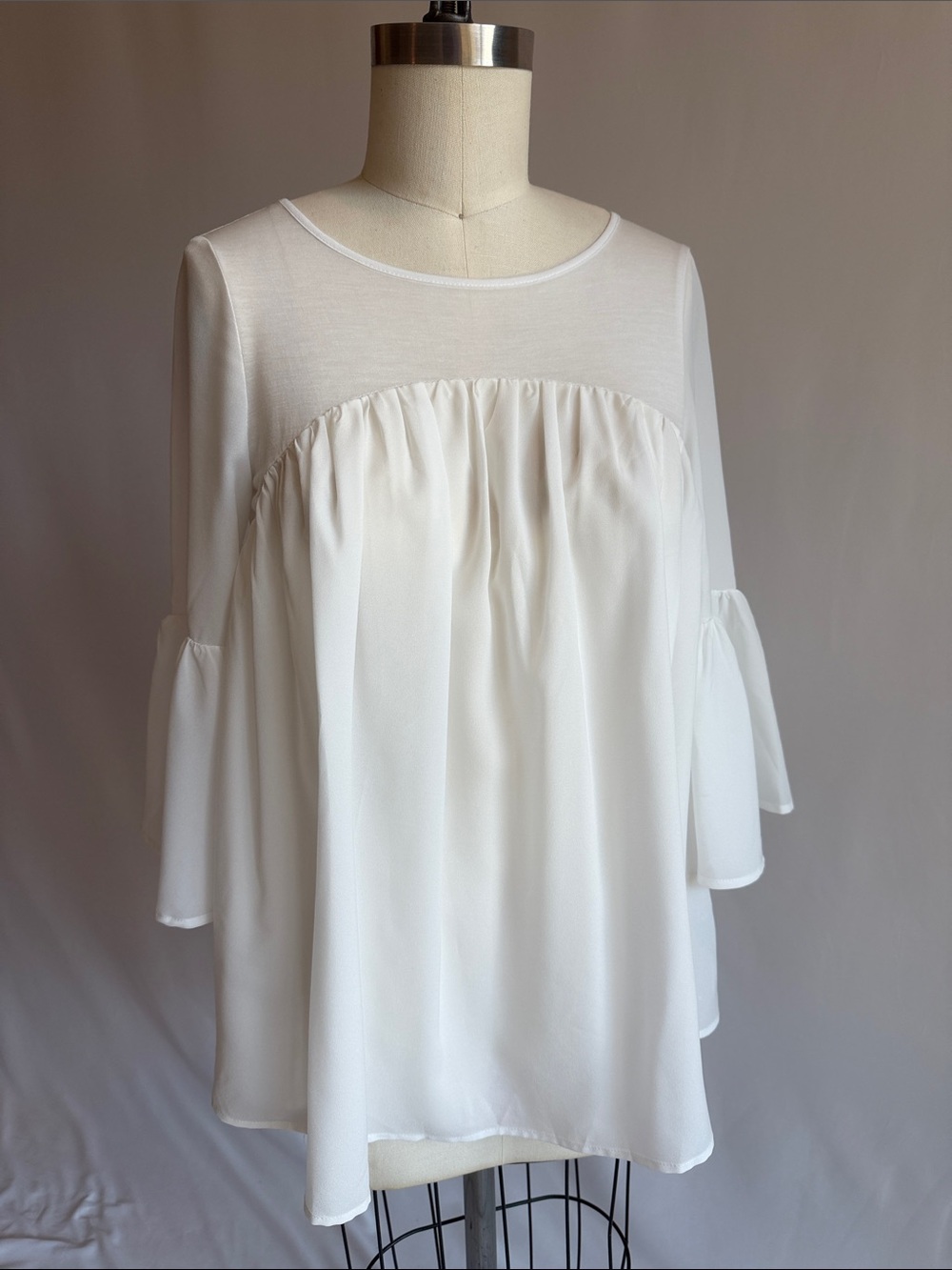 French Connection White Ruffle-Yoke Tunic Blouse